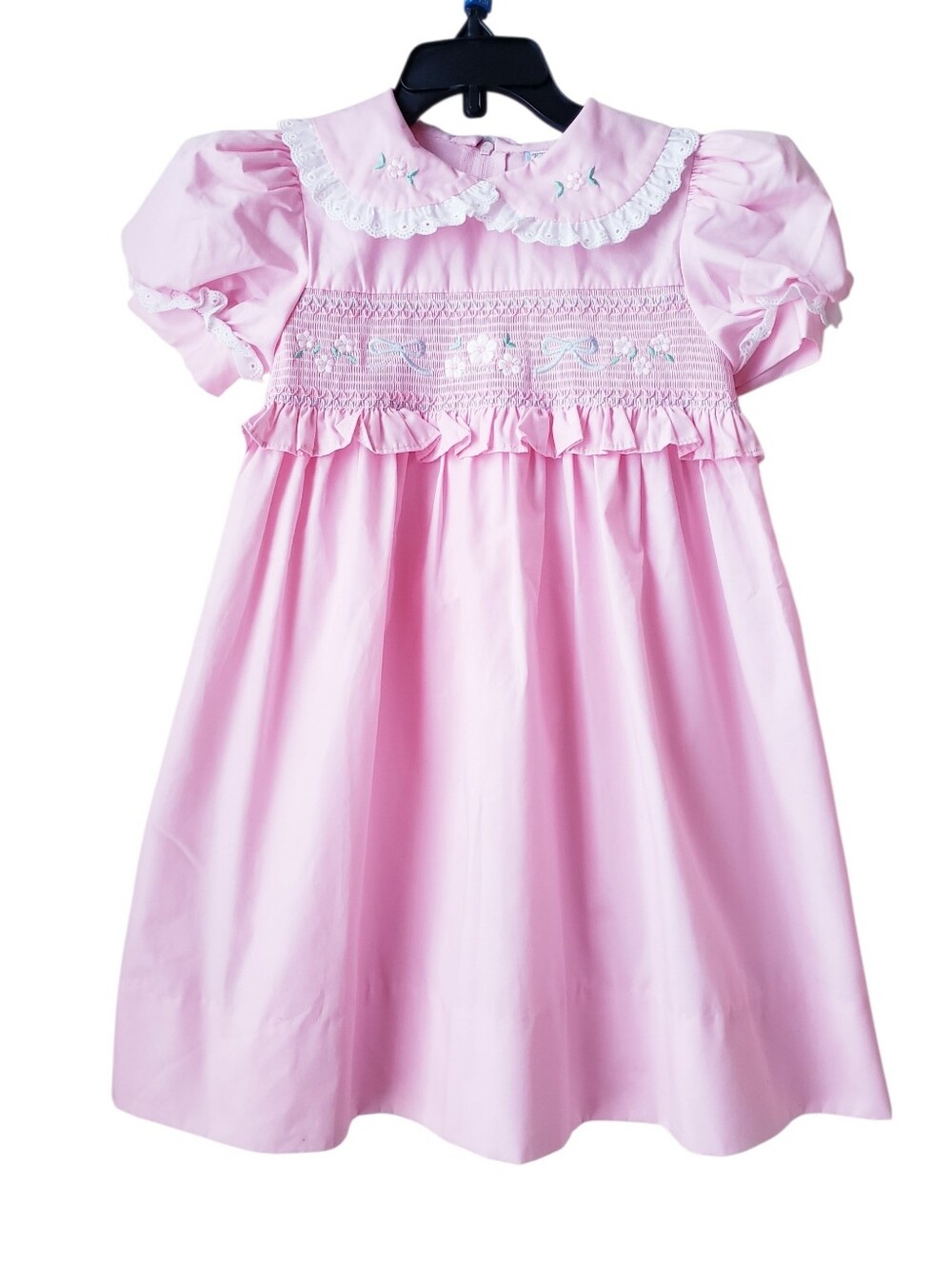 Vintage Pink Smocked Embroidered Dress